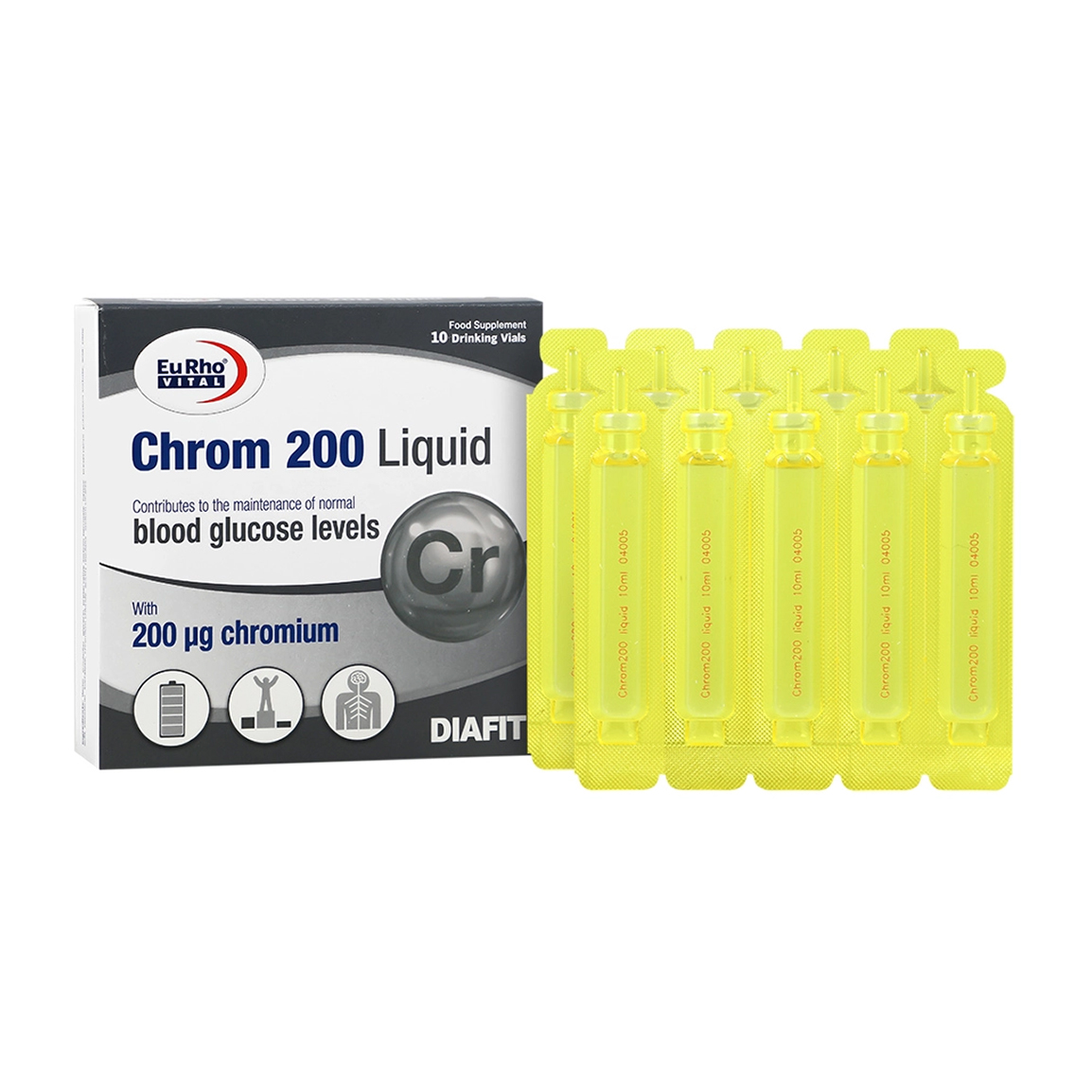 ویال خوراکی کروم 200 میکروگرم با طعم پرتقال بسته 10 عددی