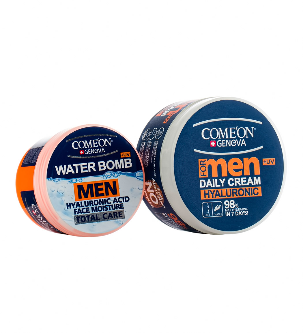 پک کرم صورت بمب آبرسان حاوی هیالورونیک اسید 200میل و کرم مرطوب کننده آقایان 240میل